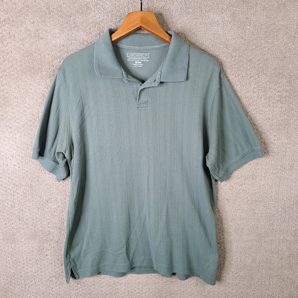 Architect Shirt Mens L Green Performance Polo Cotton Blend Short Sleeve Casual